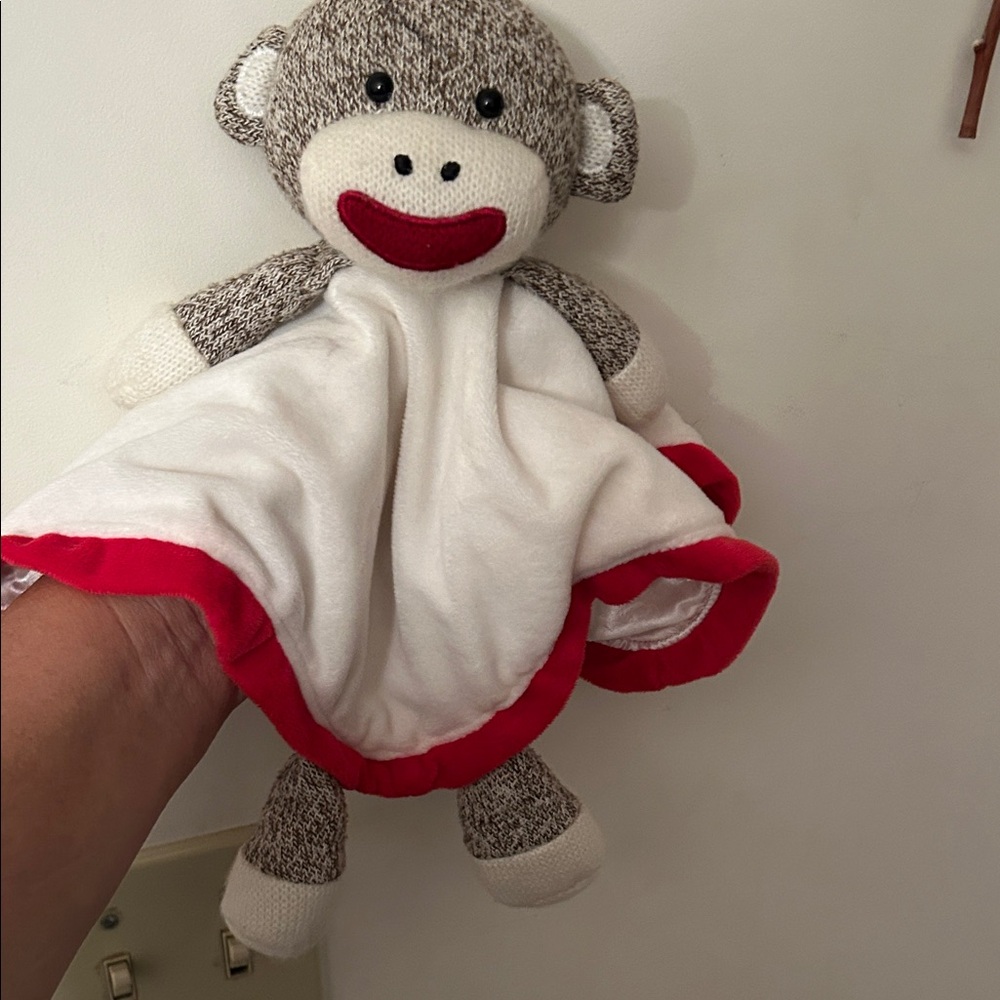 Adorable Sock Monkey Plush Toy with Red Accents